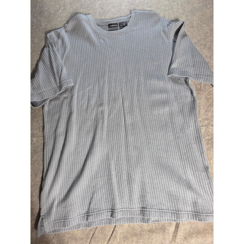 George Mens XL Grey Ribbed Short‎ Sleeve Crew Neck 100% Cotton T-Shirt ID 1706